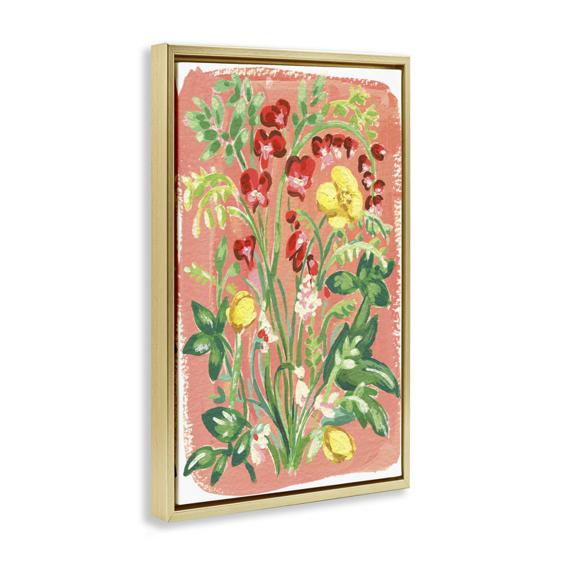 Cadre flottant Peachy Flower Arrangement, design par Hannah Moren, H 25 po x l 17 po, Cadre flottant métallique doré
