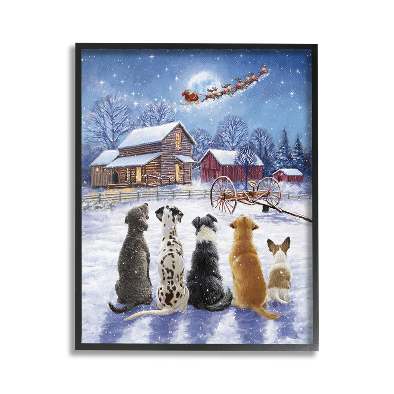 «Snowy Farm Dogs Single Photo Frame» par Ian Saxton sur toile, H 30 po x l 24 po, Giclée encadrée noir minuit
