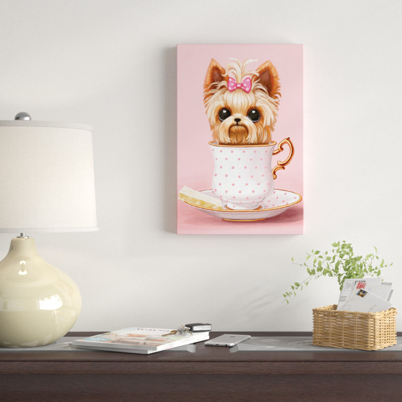 Yorkie dans une tasse de thé, art sur toile, H 18 po x l 12 po x P 1,5 po, Toile tendue, Pas de tapis