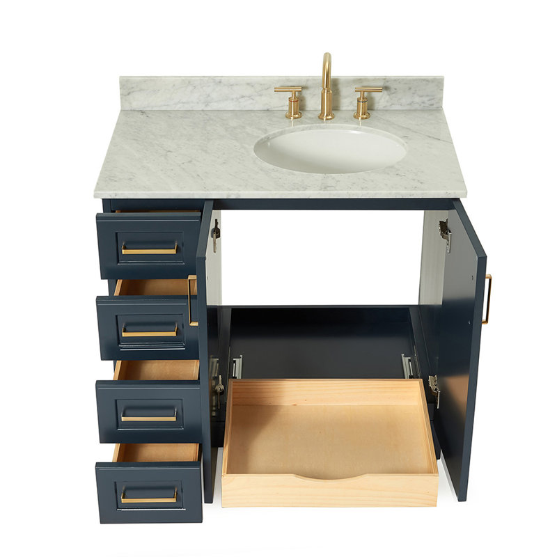 ARIEL TAYLOR 37 IN RIGHT OFFSET SINGLE OVAL SINK VANITY, Midnight Blue, Right, Oval 