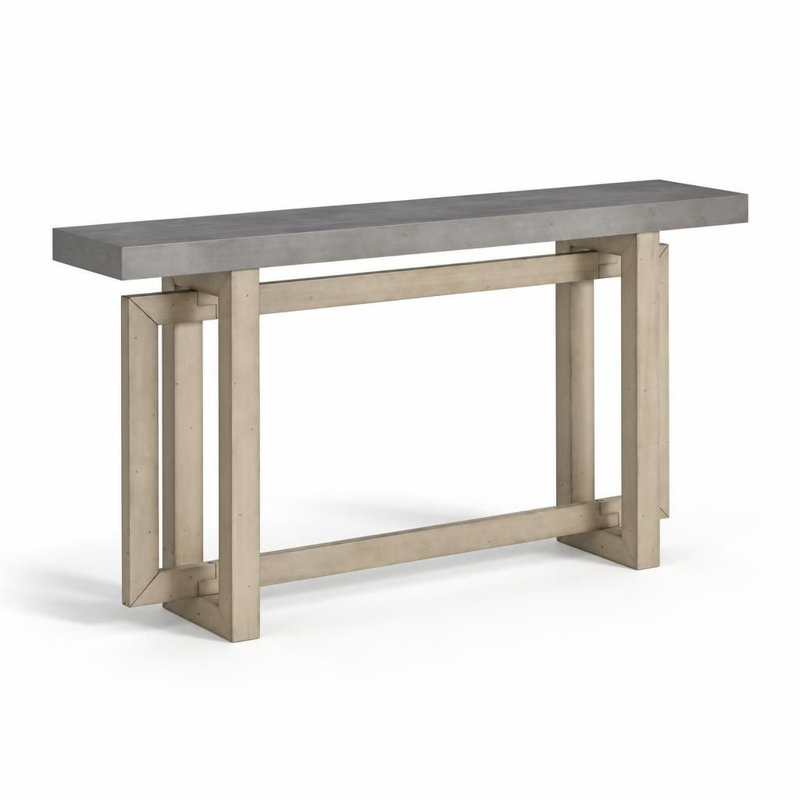 Très grande console d'entrée très longue peinte avec placage de pin, conception rectangulaire unique, pieds en bois de pin épais, table d'appoint polyvalente