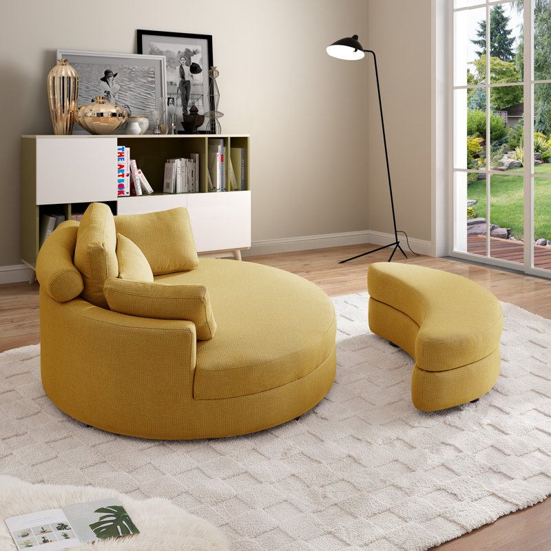 Dashton Upholstered Barrel Chair with Ottoman, Yellow Linen
