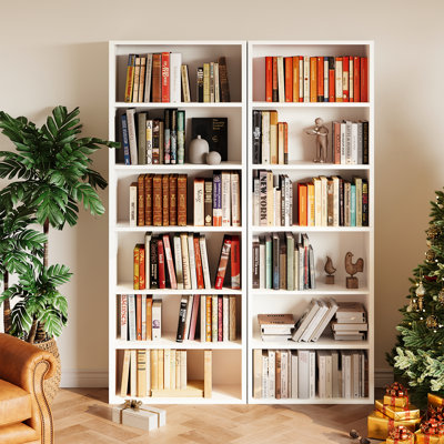 Ensemble de bibliothèque à 6 niveaux, bibliothèque de 70 po de hauteur et 2 pièces, étagère de rangement autoportante en bois