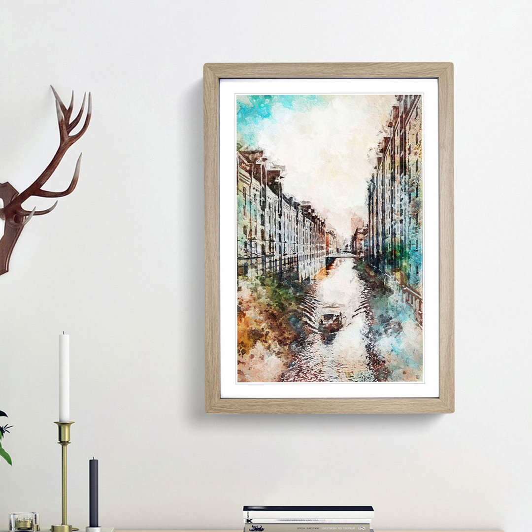 Canal Boat in Hamburg Germany in Abstract - Picture Frame Painting Print
