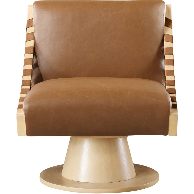 Quinton Vegan Leather Swivel Accent Chair, Natural, Cognac Vegan Leather