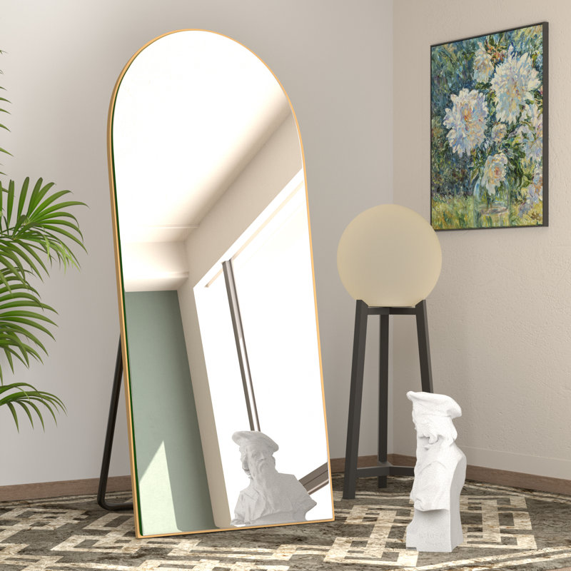 Taziyah Arch Solid Wood Floor Mirror with Stands, Gold, 71" H x 24" W