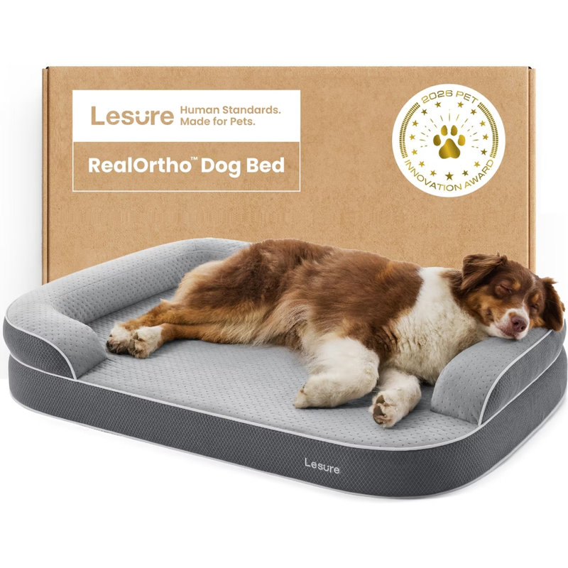 Lesure RealOrtho 3-Layer Orthopedic & Memory Foam Sofa with Removable Cover Dog Bed, XL (7" H x 42" W x 30" D), Ash Grey