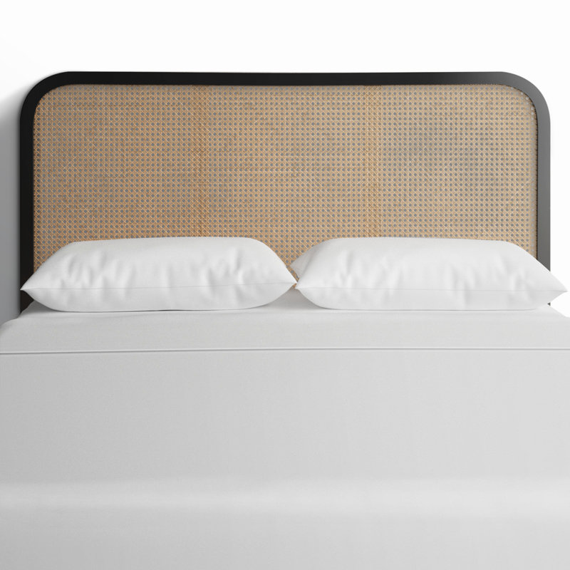 Boone Solid Wood and Cane Headboard, Queen, Black
