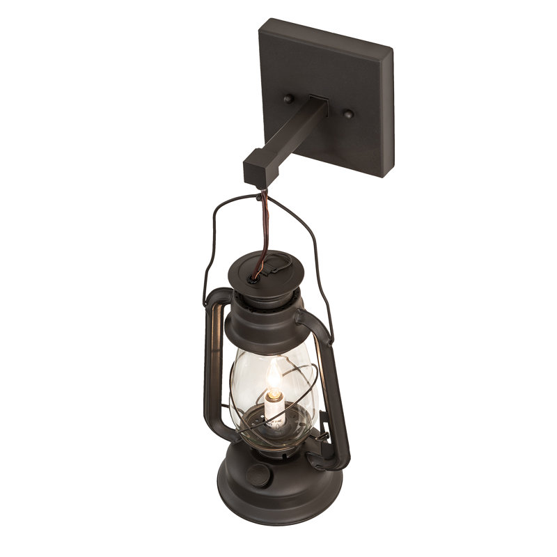 Meyda Tiffany 215766 One Light Wall Sconce from Miner`S Lantern Collection in Rust Finish, Black