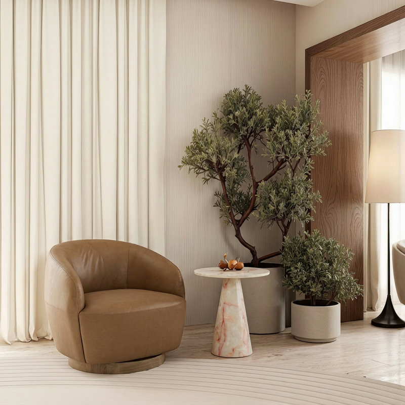 Fauteuil demi-tonneau pivotant en cuir Amelea