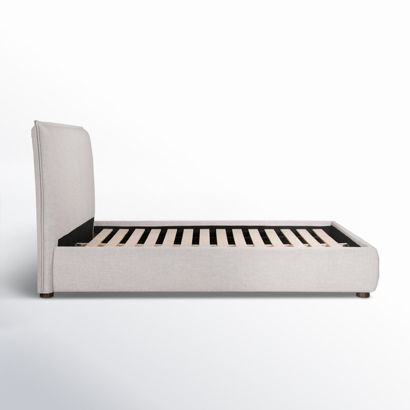 Lit plateforme tapissier Timothy, Grand, Tissu à tressage panier gris clair, 45.5