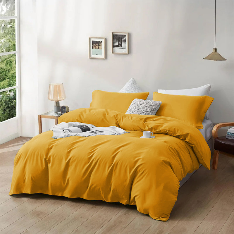  Ensemble de housse de couette réversible en microfibre ultra-douce 200 TC avec taies d'oreiller, Ocre