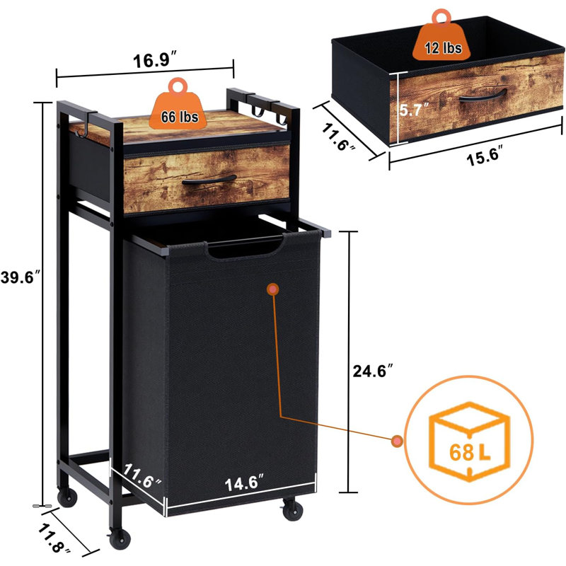Rolling Laundry Basket With Drawers