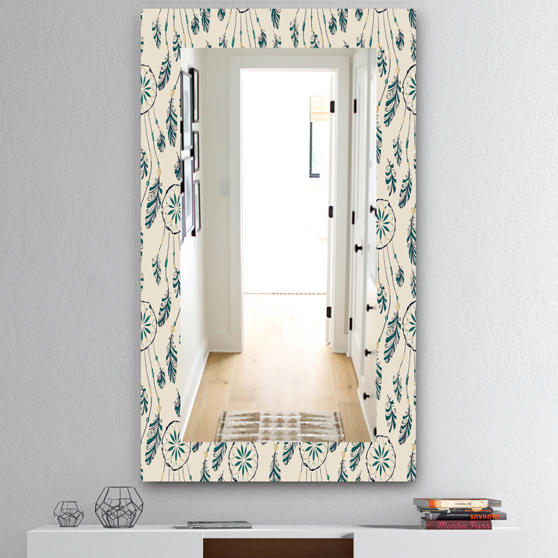 Miroir mural bohémien et éclectique 24 plumes, H 39,4 po x l 29,5 po