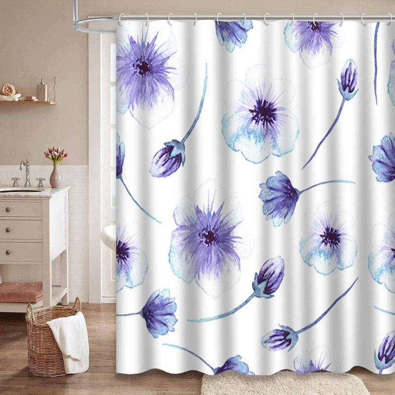 Rideau de douche sans couture aquarelle bleu clair avec 12 crochets, L 72 po x l 72 po