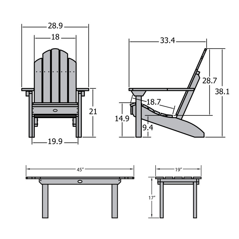 Anette Outdoor Adirondack Chair With Table, Black
