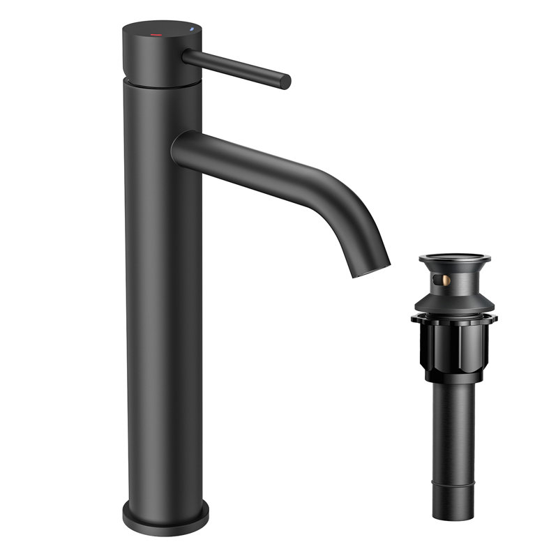 Vessel Bathroom Faucet With Drain Assembly, Matte Black