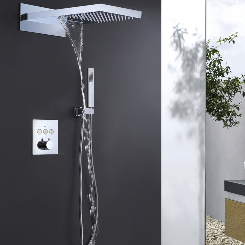 Système de douche thermostatique avec valve brute, Chrome