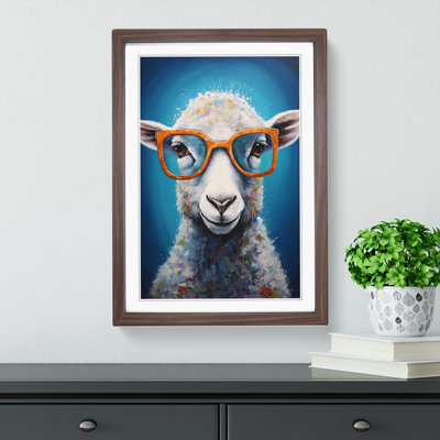 Sheep with Glasses Painting - Framed Print