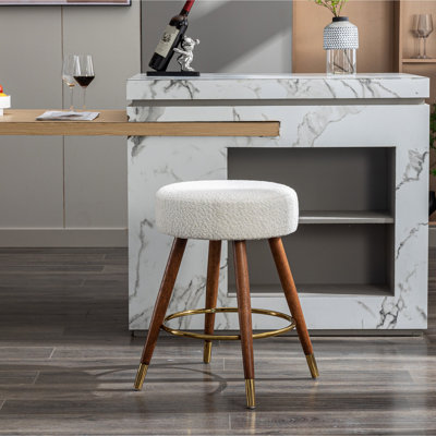 Tabouret de comptoir pivotant à 360 ° Boucle - Design Mid-Century, blanc, bois brun, revêtement de salle à manger