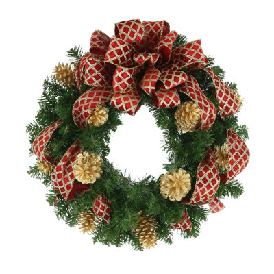 Jiair Evergreen with Pinecones and Ribbon Wreath