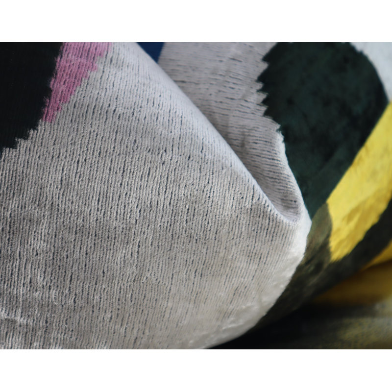 Velvet Lumbar Pillow Cover & Insert, Blue/Gray/Yellow Geometric 1