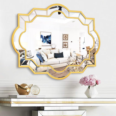 Grand miroir doré pour la décoration murale, élégant miroir mural avec cadre biseauté en verre de bois, miroir rectangulaire moderne pour le salon, suspendu verticalement ou horizontalement