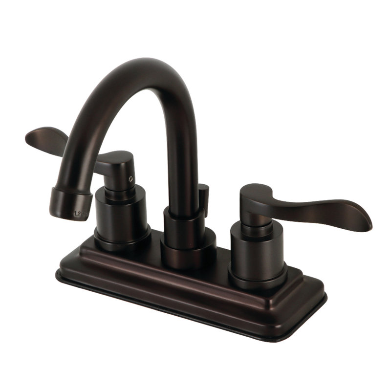 Kingston Brass NuWave Two-Handle 3-Hole Deck Mount 4" Centerset Bathroom Faucet with Brass Pop-Up, Oil Rubbed Bronze