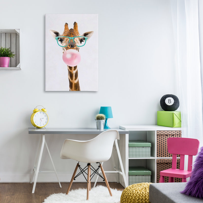 «Bubblegum Hipster Giraffe», art mural sur toile par Reinders, H 36 po x l 24 po