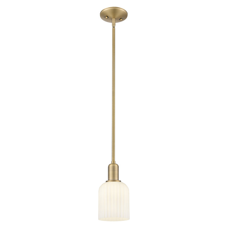 Downtown Urban - Voile de mariée - Mini-luminaire suspendu 1 tige, H 9,63 po x l 5 po x P 5 po, Blanc brillant, Laiton brossé