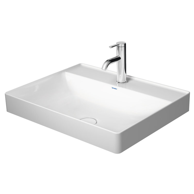 White Ceramic Rectangular Vessel Bathroom Sink, 8" Centers