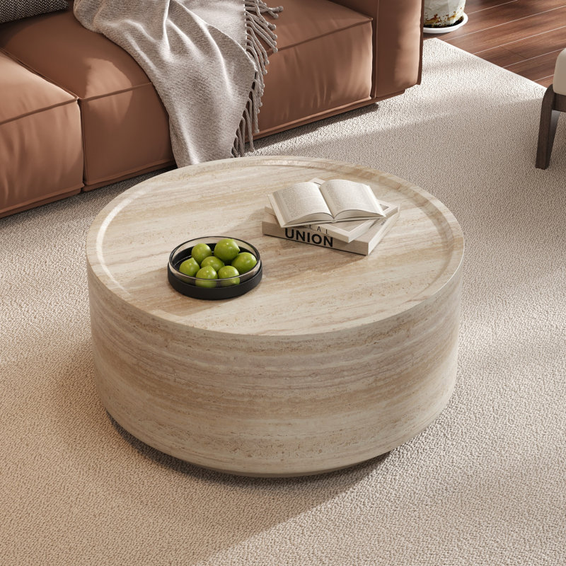 Wood Drum Coffee Table, 13.7" H x 27.5" L x 27.5" W