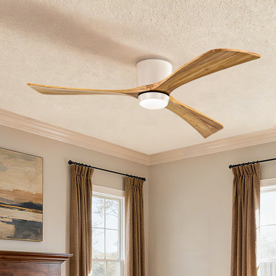 52 po Ventilateur de plafond encastré intelligent à 3 pales avec télécommande, moteur à courant continu réversible silencieux, lumière DEL à intensité variable