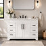 Faul 48" White Bathroom Vanity With Engineered Stone Countertop, Solid Plywood Frame