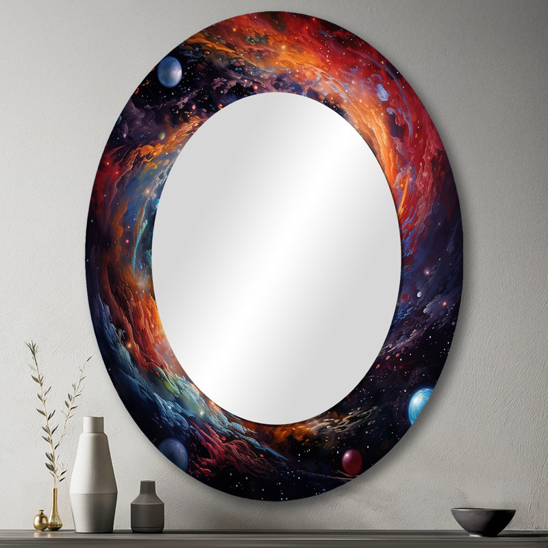 Décoration de miroir mural ovale rose et orange Vortex V - rose, 43 po x 33 po