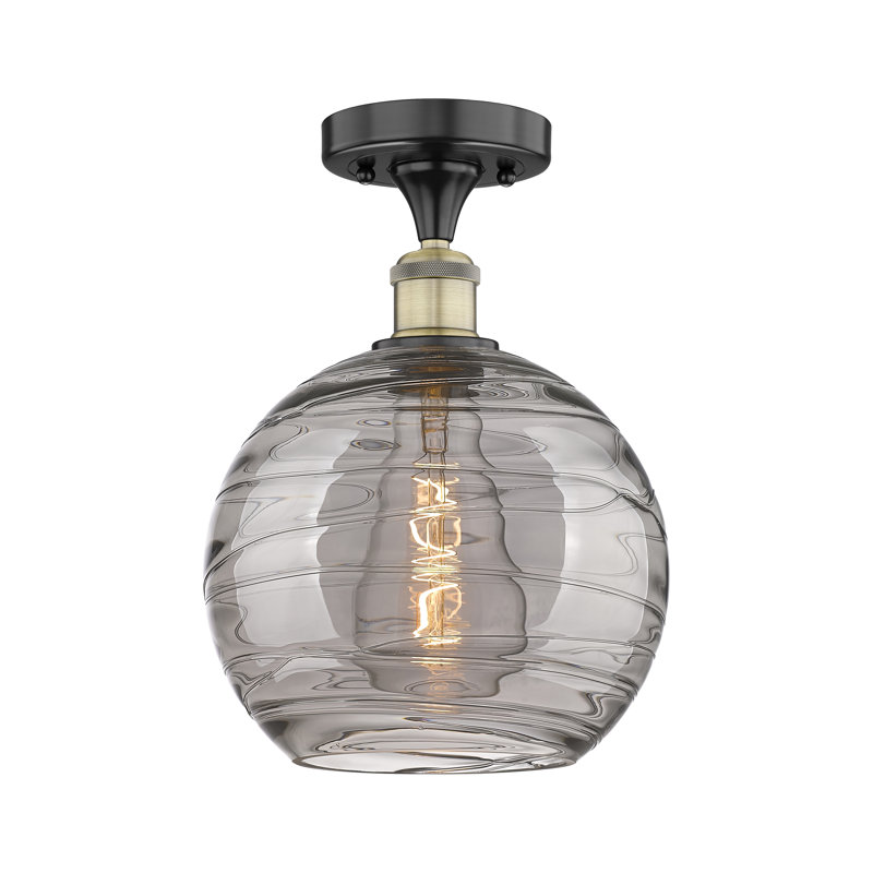 Plafonnier semi-encastré 1 lumière, Laiton antique, H 11,75 po x l 13,75 po x P 13,75 po