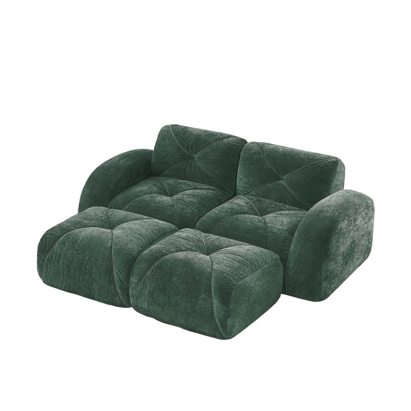 Canapé désossé en forme de U, tissu de velours doux, conception touffetée, éponge haute densité 32D, aucun assemblage requis, fond ergonomique, conception antidérapante, repose-pieds mobiles pour les chambres à coucher, vert