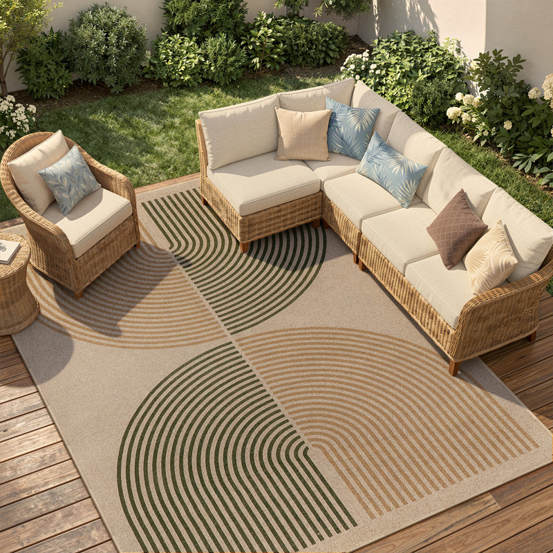 Tapis d'extérieur en faux jute avec envers antidérapant Narze, Rectangle 9 pi x 12 pi