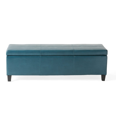 Elias Storage Ottoman, 51 Inch Rectangular, Teal Faux Leather Tufted