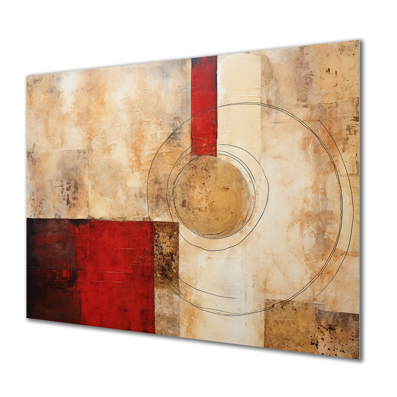 «Cubist Red Colorfields Collage - Abstract Collages», art mural, Métal métal, H 30 po x l 40 po x P 1,5 po