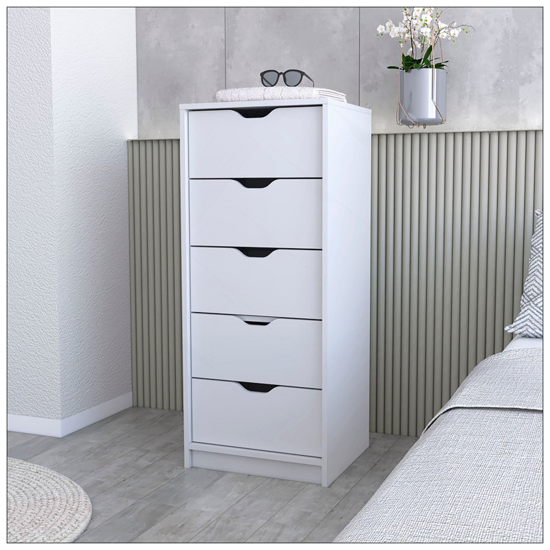 Commode 5 tiroirs, commode haute, Blanc