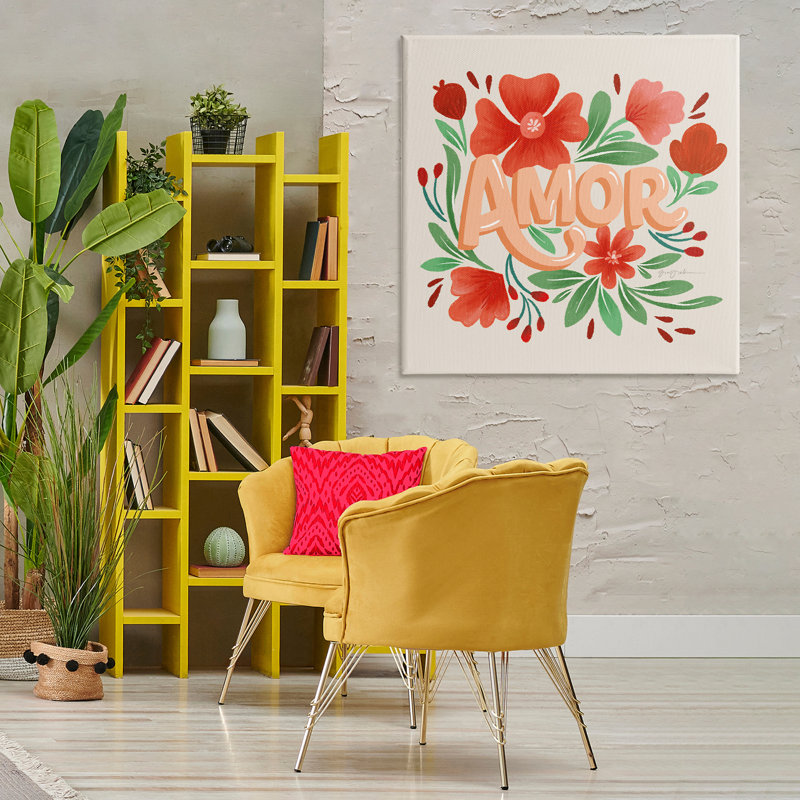 Art mural Amor con Flores Rojas par Gia Graham, H 36 po x l 36 po