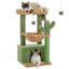 Arbre à chat multifonctionnel à motif cactus avec grand condo et poteau à griffes pour chats d'intérieur