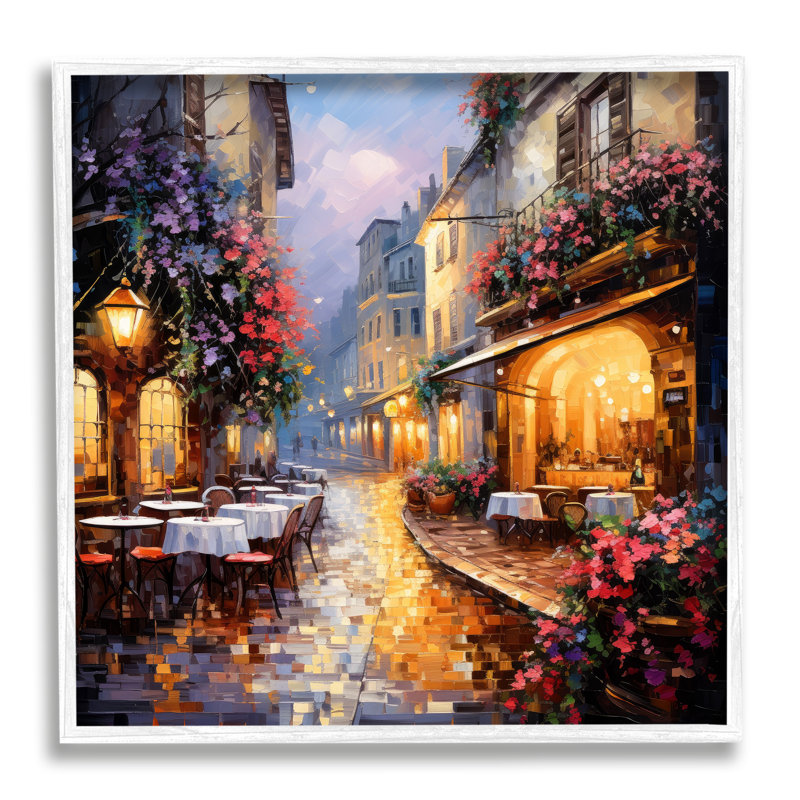 Bistro floral français, Giclée encadrée blanc bord de mer, H 24 po x l 24 po x P 1,5 po