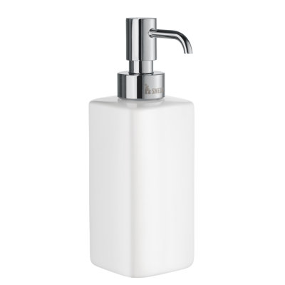 Distributeur de savon / lotion autoportant et contenant en porcelaine blanche