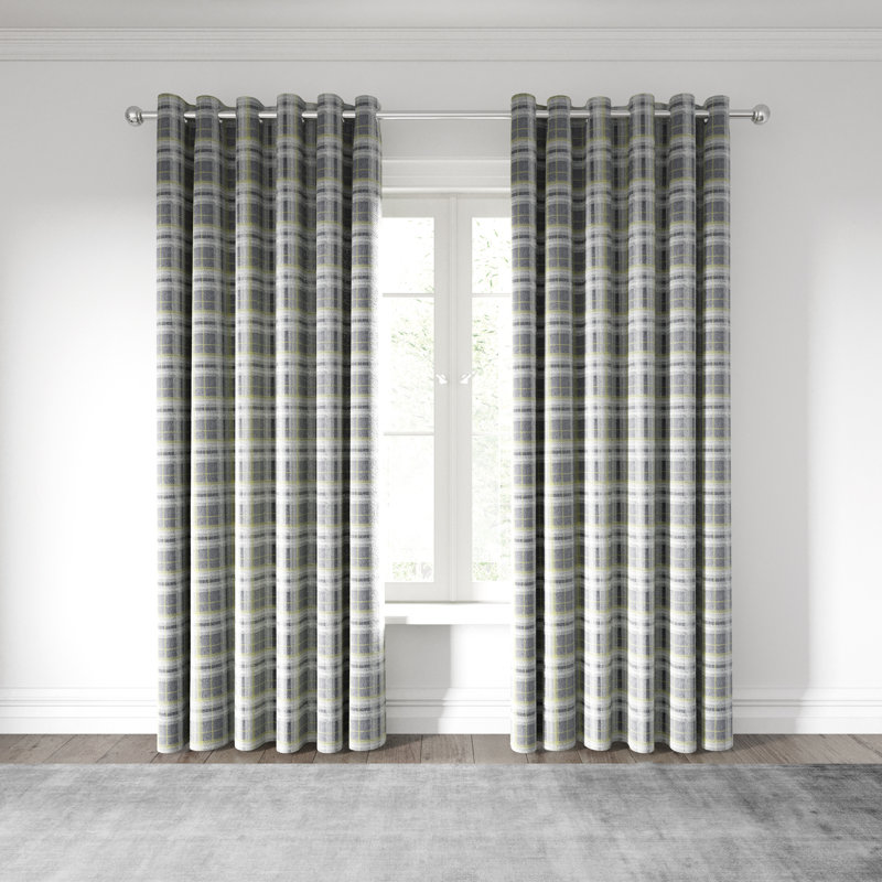 Harriet Lined Eyelet Room Darkening Curtains, Chartreuse/Grey, Width 168 x Drop 228cm