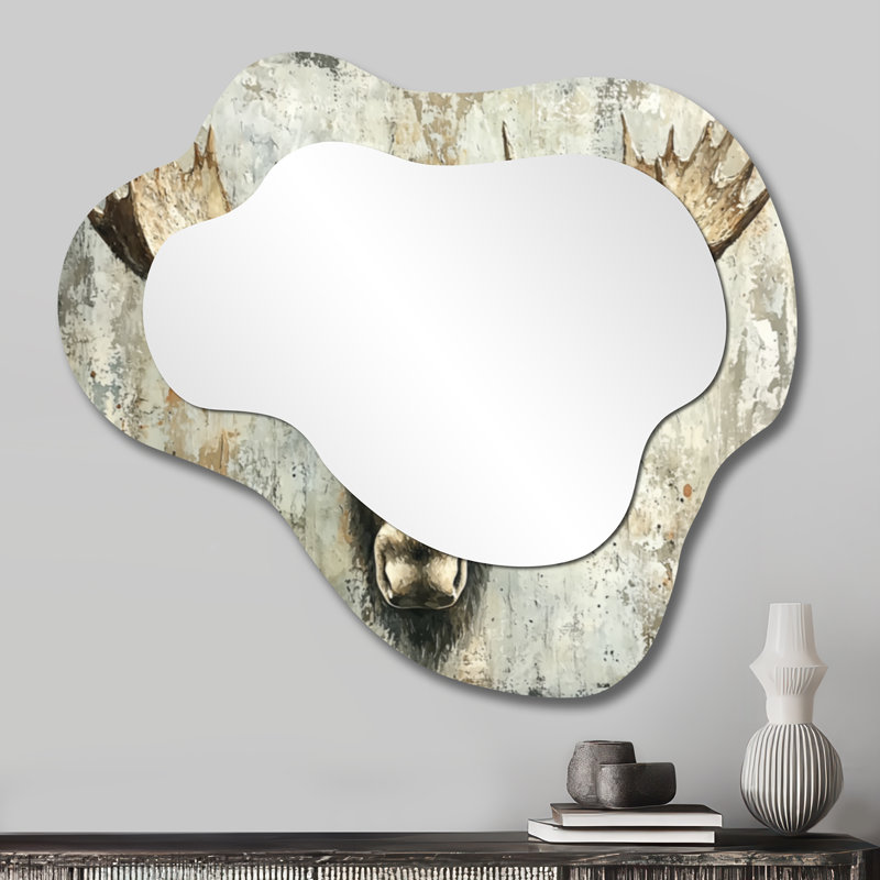 Abstract Antlers Of Moose Head - Moose Cloud Decorative Wall Mirror, Modern Vanity Mirror, Printed on Metal, 25" x 28"