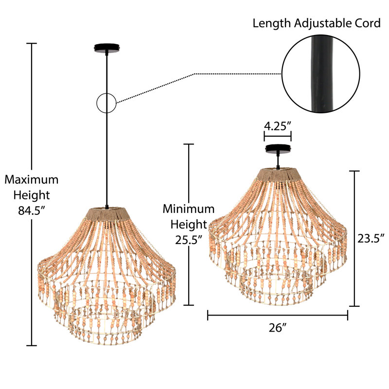Ciela 26"W Ivory and Black Metal Dome Pendant Light with Mango Wood Beads