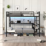 Full Xl Over Twin Metal Bunk Bed/Loft Bed With Desk, Bookshelves, Led And Usb