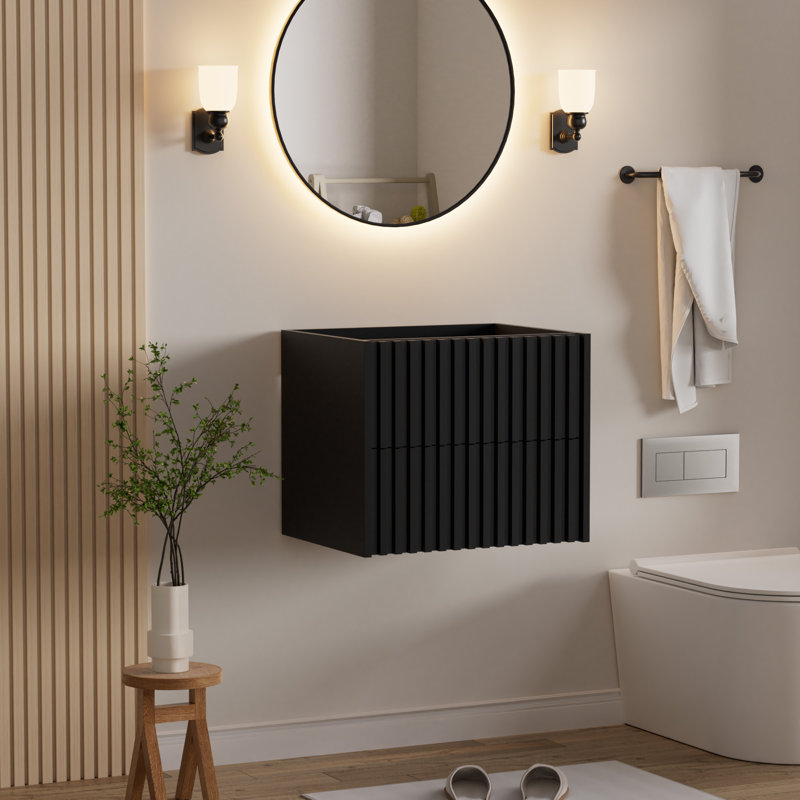Base de meuble-lavabo mural 24 po seulement, armoire flottante, comptoir d'évier et robinet non inclus, Noir, 24"